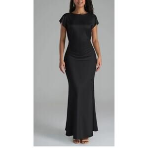 AW BRIDAL 2 XS black Lacey satin bridesmaid formal party maxi dress NEW B26